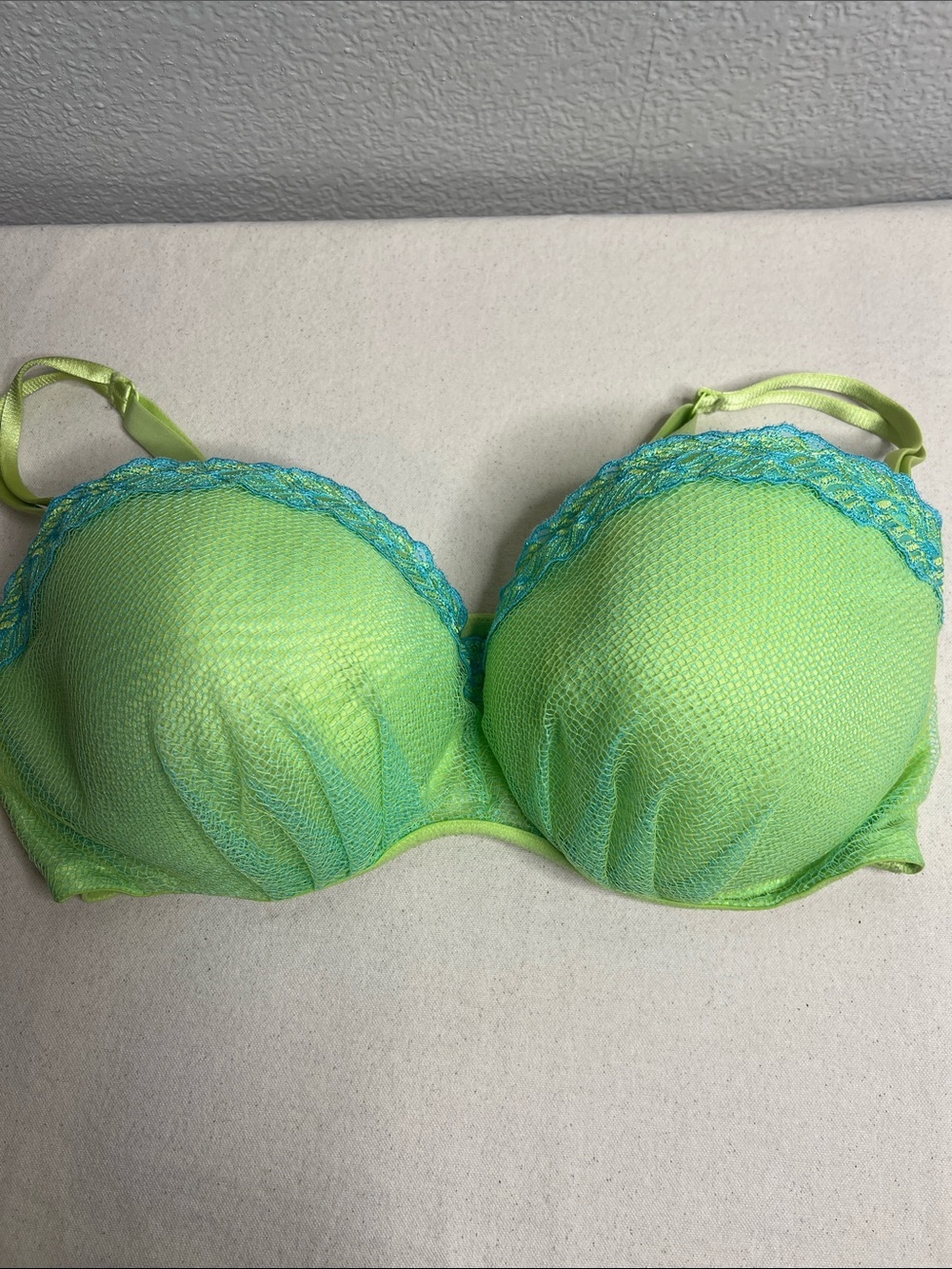 Cacique Lime Green Bra with Turquoise Lace Trim